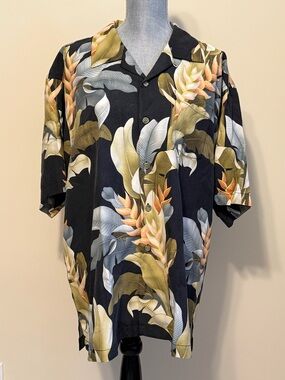 Tommy Bahama Men's Black Tropical Print Camp Shirt